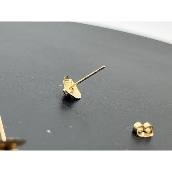 Vintage 10K Gold Blue Topaz Ridged Genuine Gemstone 40g Small Stud Earrings - Picture 11 of 14